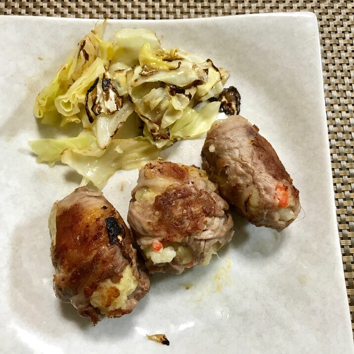 ポテサラリメイク!豚肉巻き焼き